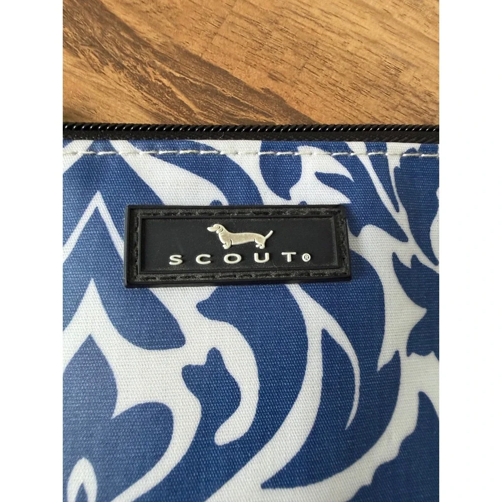 Scout Blue and White Damask Zipper Pouch Accessory Makeup Bag